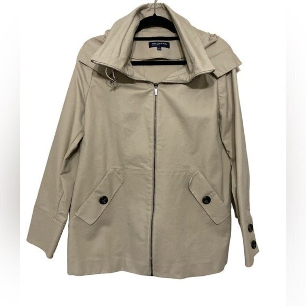 Jones New York signature Women zipped  hooded jacket coat  L beige casual office